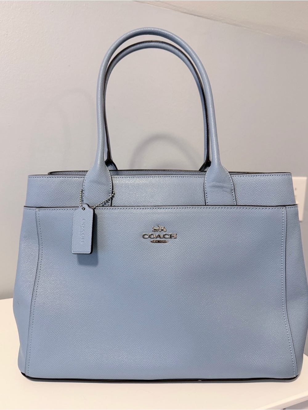 Coach Light Blue Leather Tote with Silver Hardware